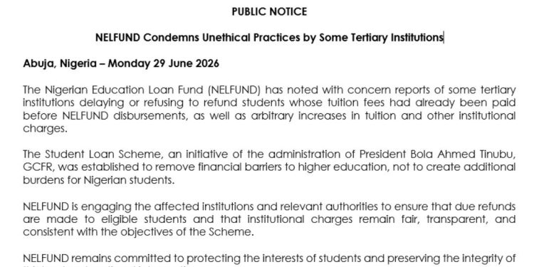 NELFUND Probes 34 Tertiary Institutions Over Tuition Refund Delays, Fee Hikes