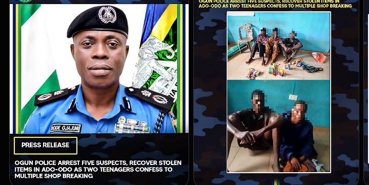 Ogun Police Arrest Five Over Shop Break-Ins in Ado-Odo